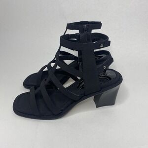 Donald Pliner Jenessa Women Strappy Fabric Heels sandals black size‎ 8.5M (Flaw)